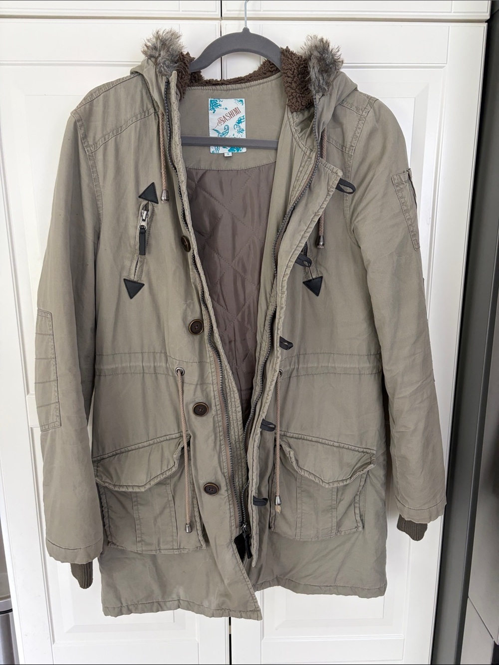 Casual Hooded Field Parka in Taupe with Faux-Fur Trim